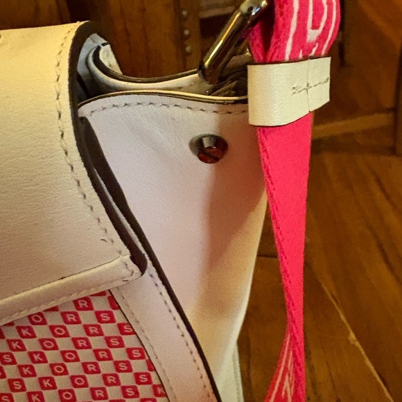 Michael Kors Whitney Medium Neon Checkerboard Logo Satchel Crossbody White/Pink - Picture 8 of 14